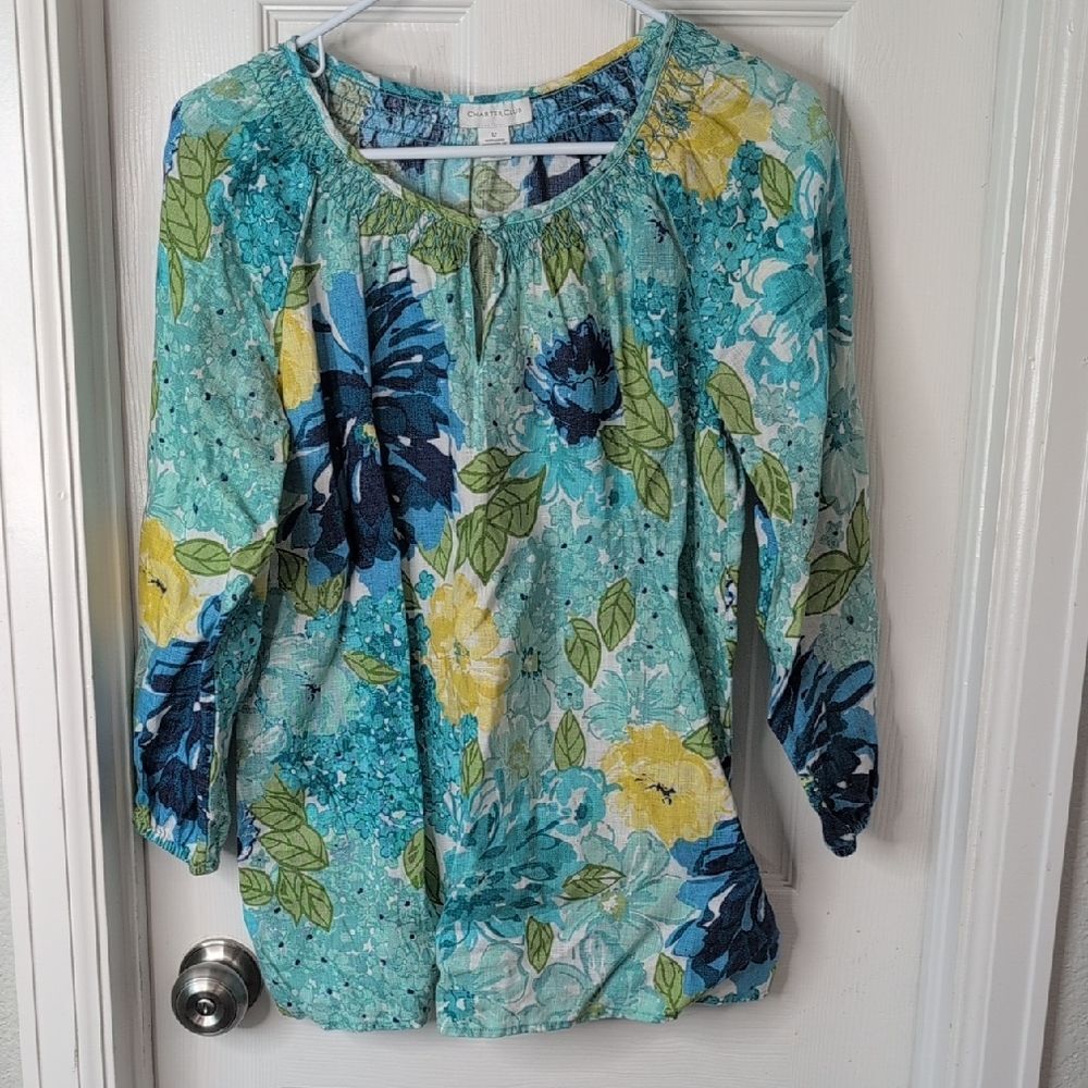 Charter Club Linen Floral Blouse Size 12